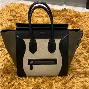 celine tri color khaki mini luggage shopper tote